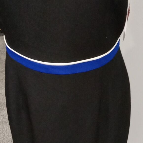 Kasper Black Sheath Midi Dress With Royal Blue & White Stripe. Size 8P NWT - Picture 2 of 3